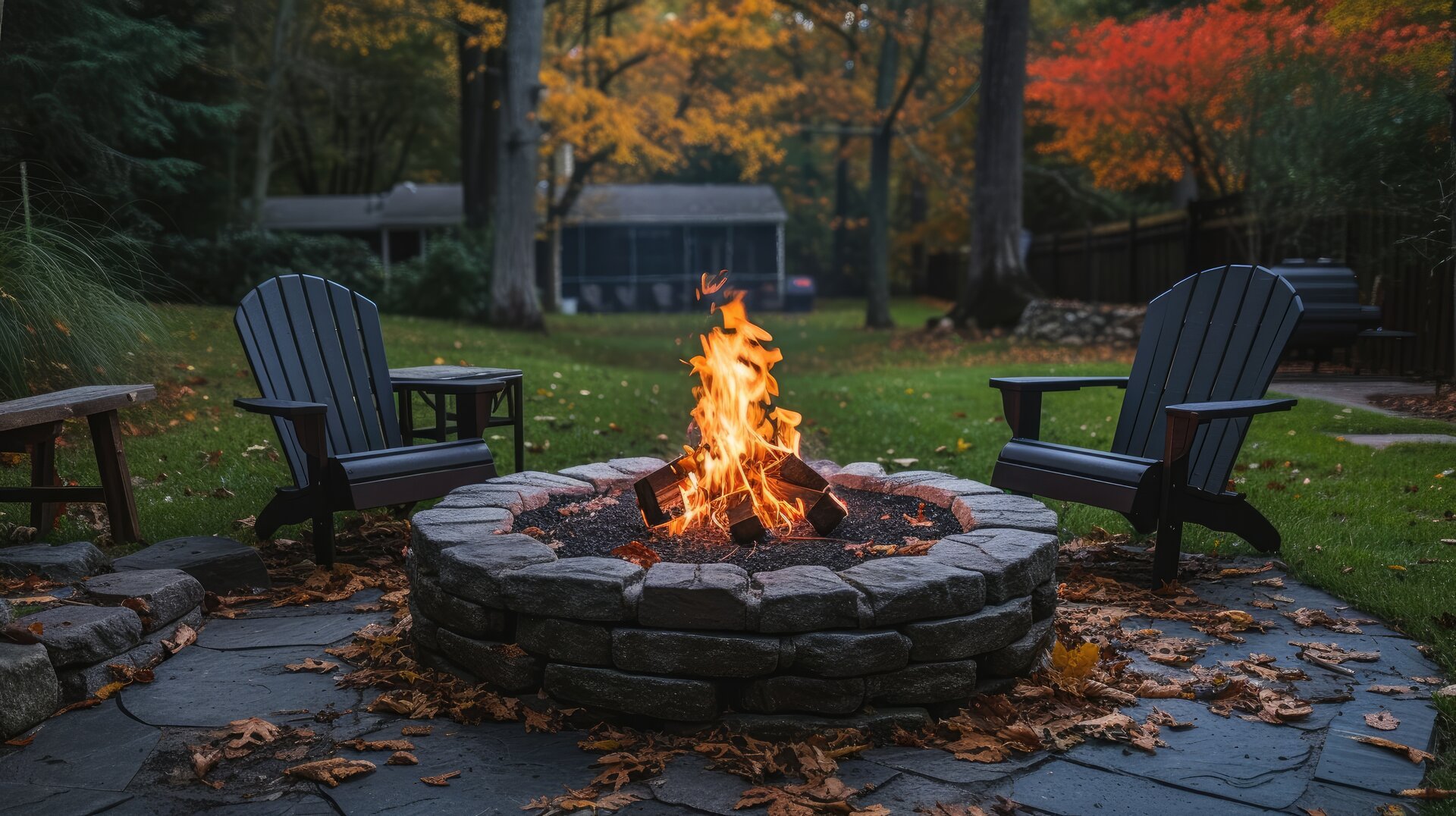 Modern fire pit with seating area in Eden Prairie