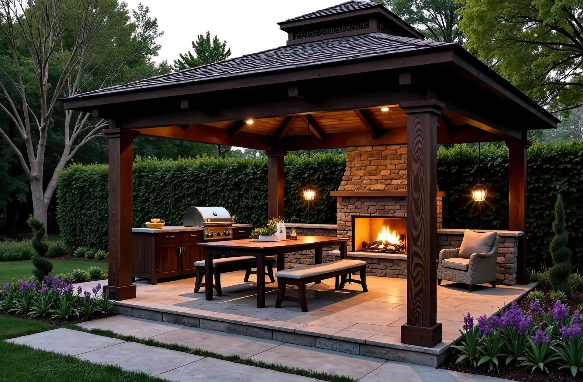 Luxury gazebo with outdoor fireplace in Woodbury