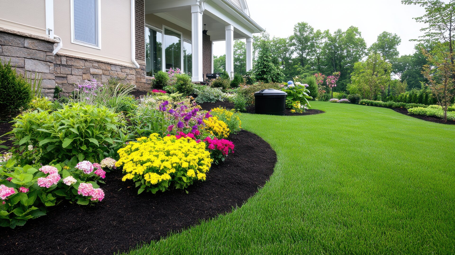 Beautiful rain garden with sustainable plantings