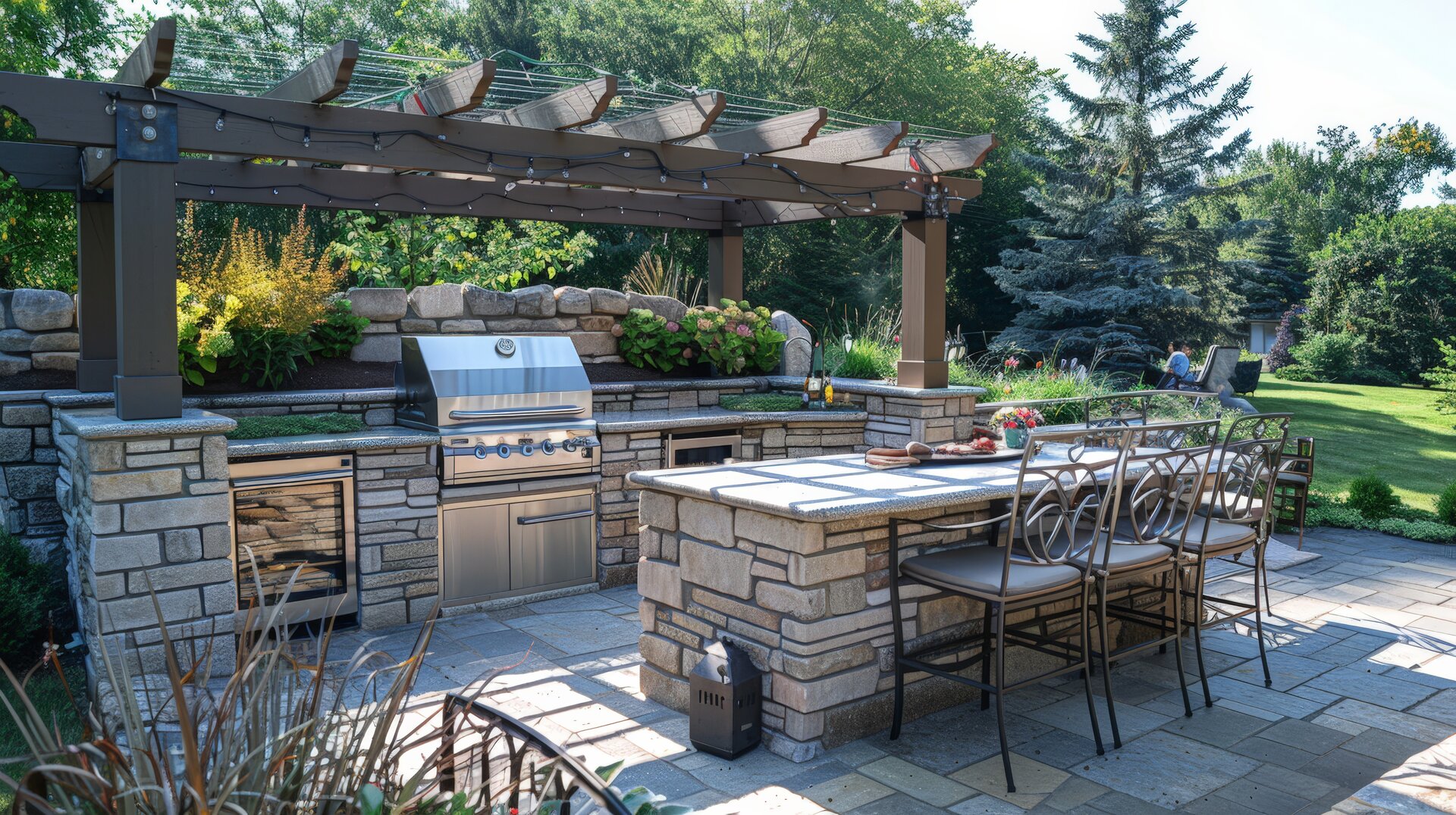 Outdoor kitchen and living space design in Minneapolis